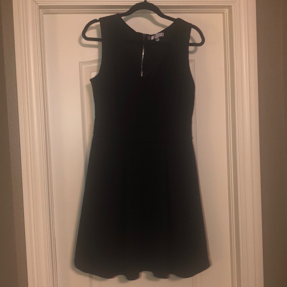 Jennifer Lopez black eyelet fit and flare dress